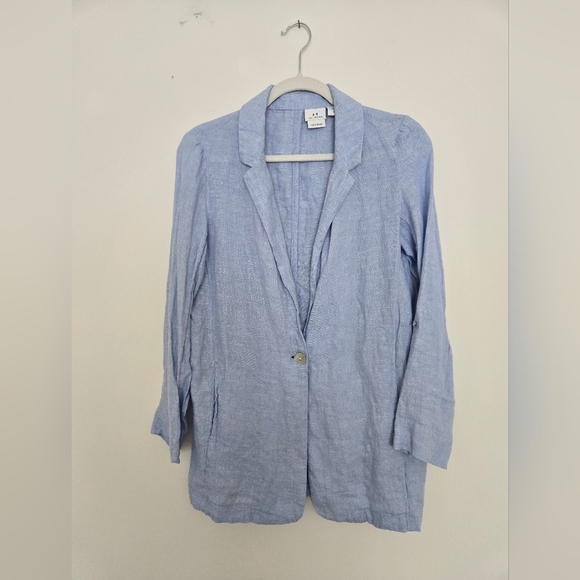 H Halston Sky Blue 100% Linen One-Button Blazer Jacket | Size Medium - Picture 1 of 6
